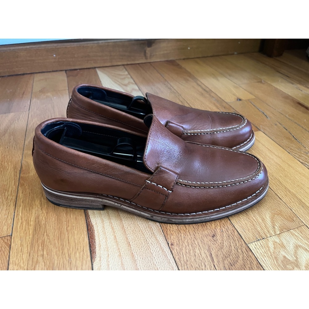 Helm " The Wilson" Men's Tan‎ Leather Slip On Loafers Teak Brown Size 8.5
